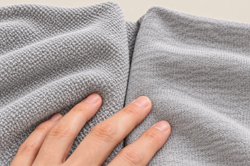 Comparaison rapprochée de piqué et de jersey gris