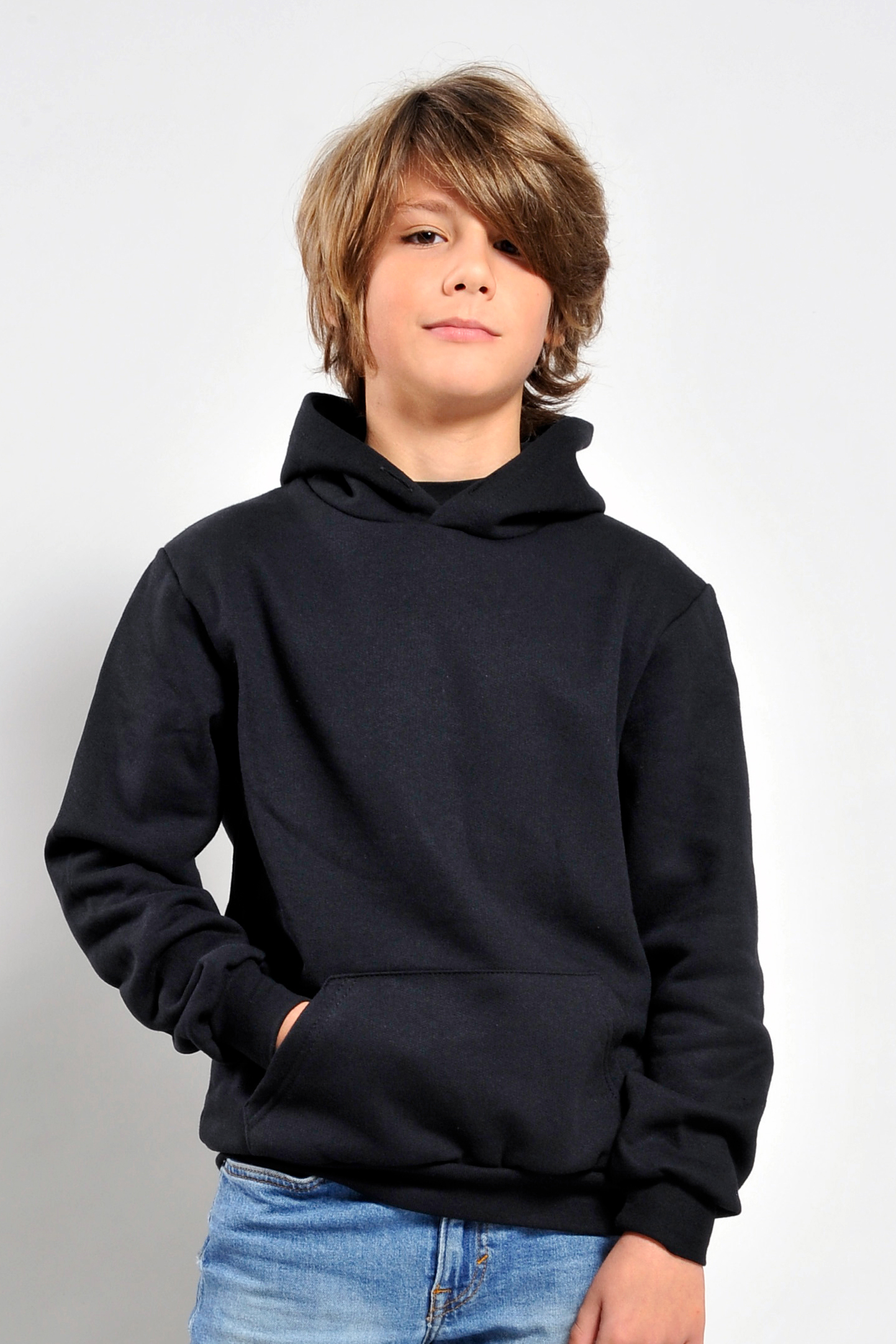 Sweat-shirt à capuche en molleton français pour enfants  - Noir