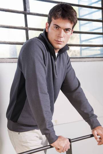 Sweat-shirt à col zippé avec côtés contrastés