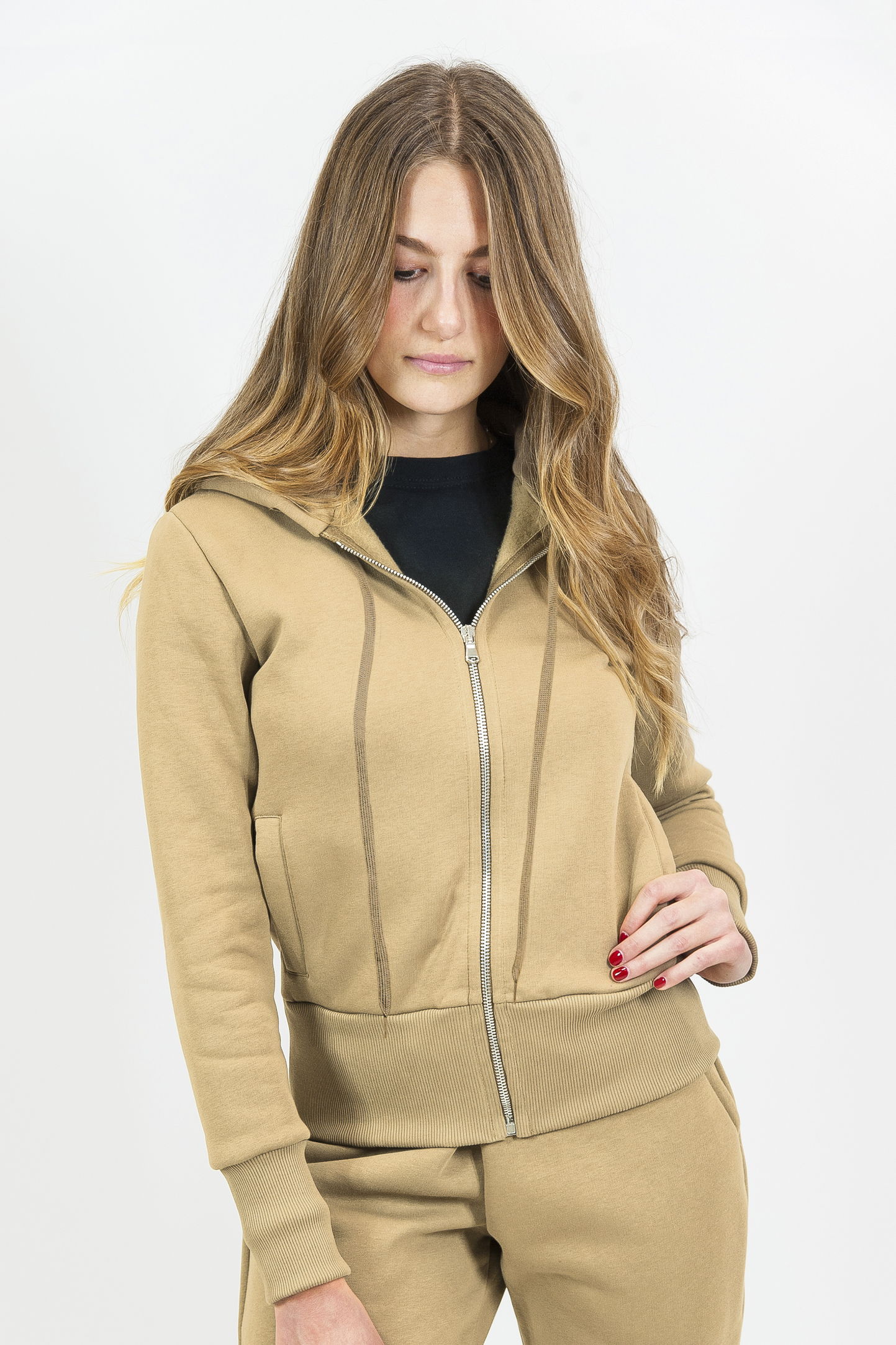 Sweat à capuche zippé doux pour femme  - Crème Blanc S