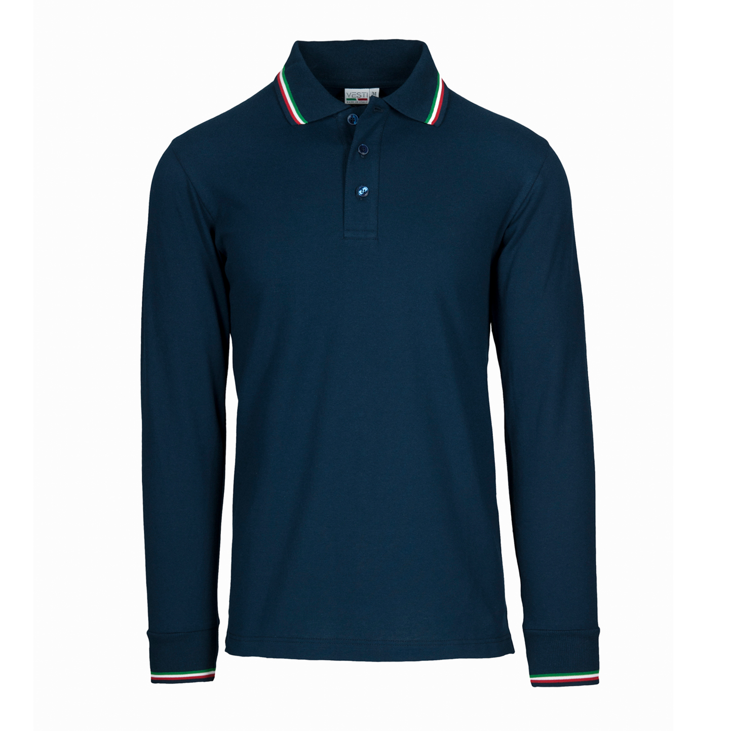 Polo à manches longues en piqué d'Italie - 18E - Bleu ECO XS