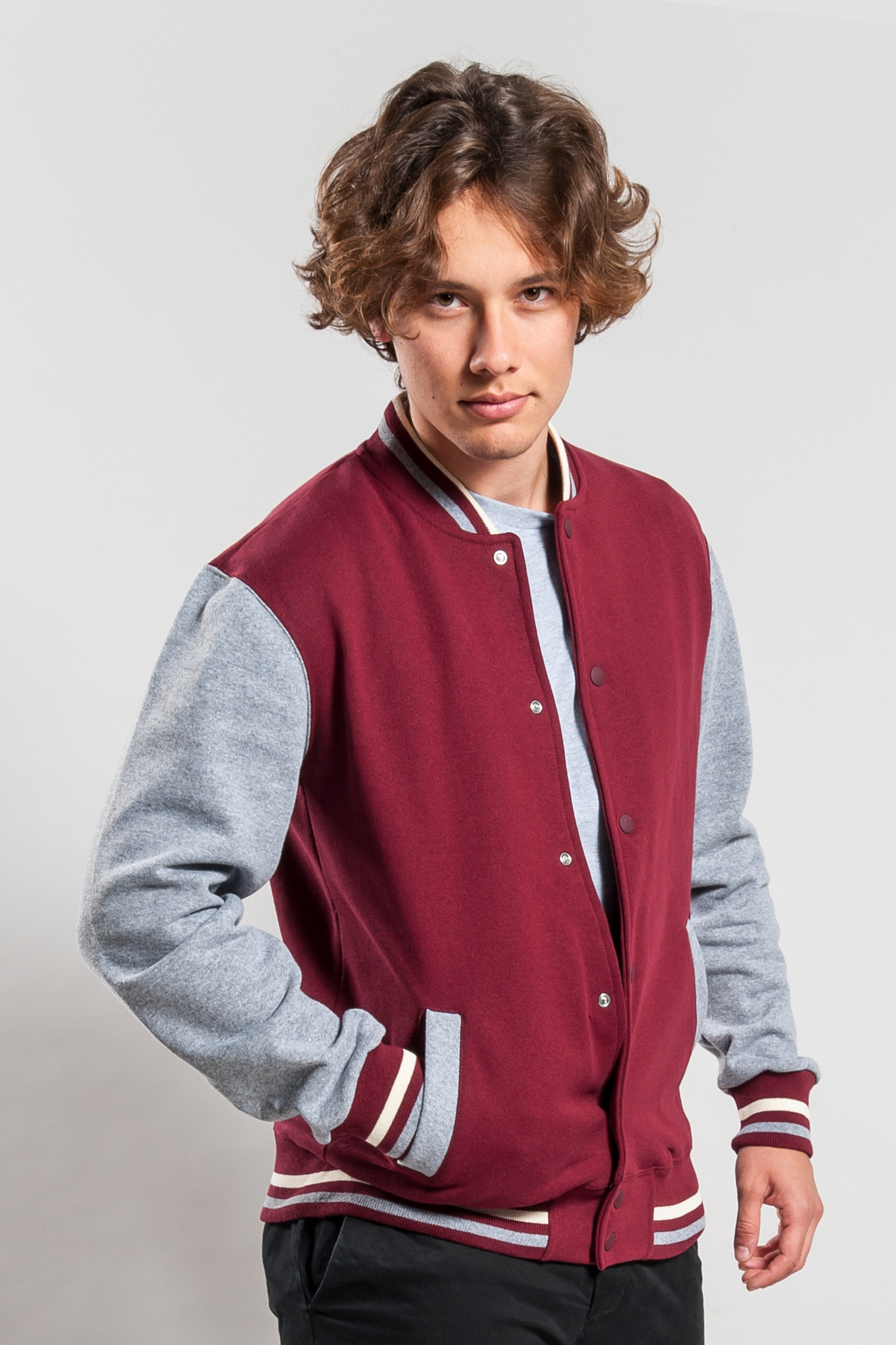 Blouson aviateur bicolore 70/30% coton/polaire 300 g/m² Noir/Gris cendré S