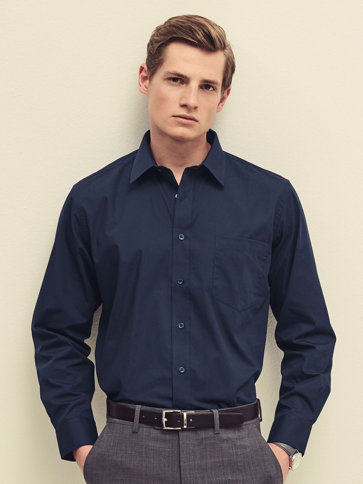 Chemise en popeline à manches longues pour homme