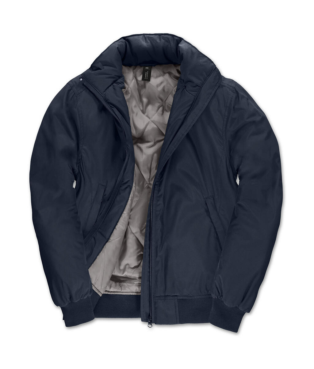 Veste bomber à col rond pour femme - Bleu marine/Gris chaud