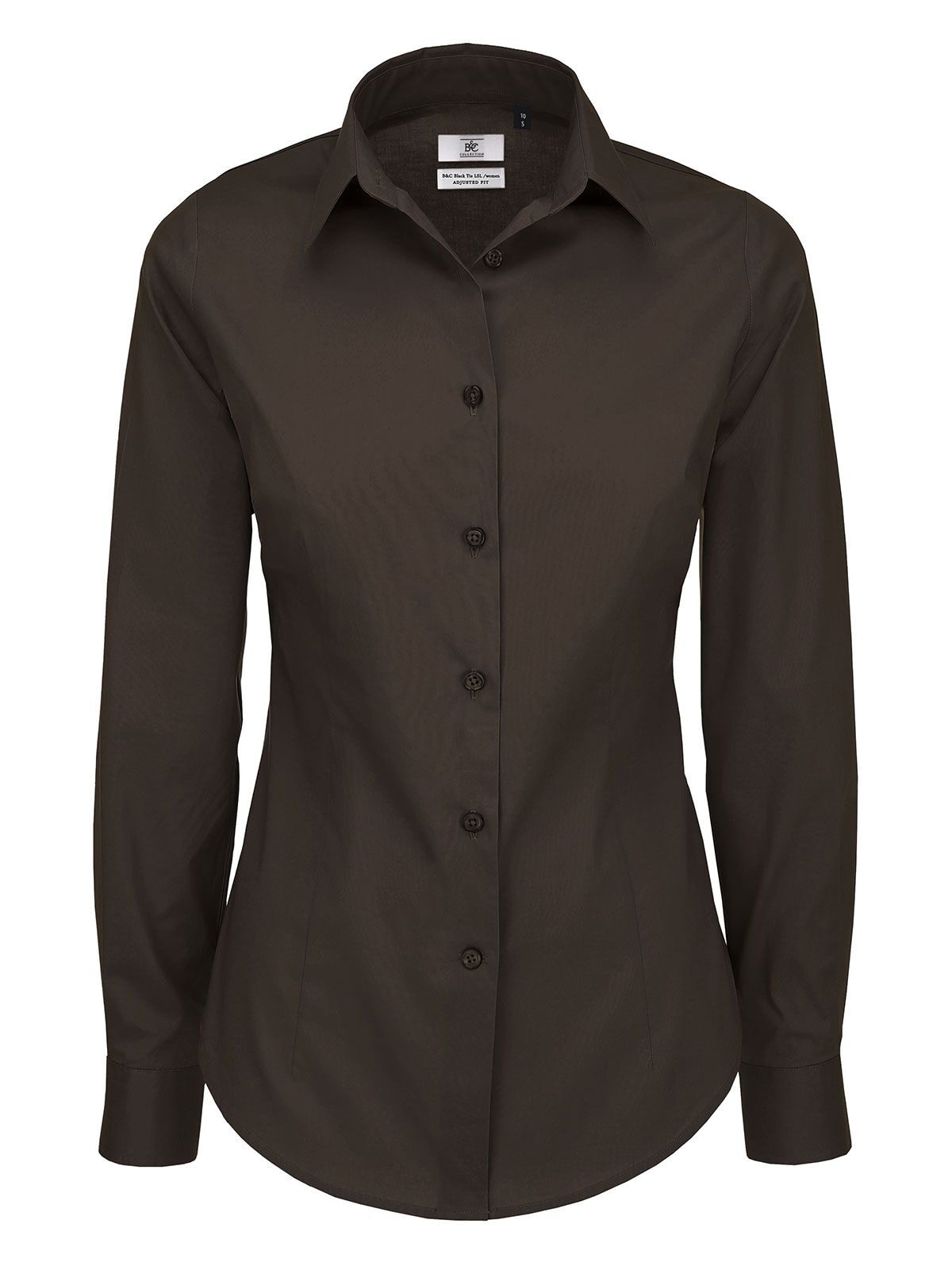 Chemise femme manches longues en popeline noire à nouer avec élasthanne - 146 - Grain de café