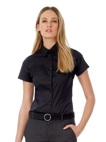 Chemise SSL pour femme en popeline noire à nœud papillon et élasthanne
