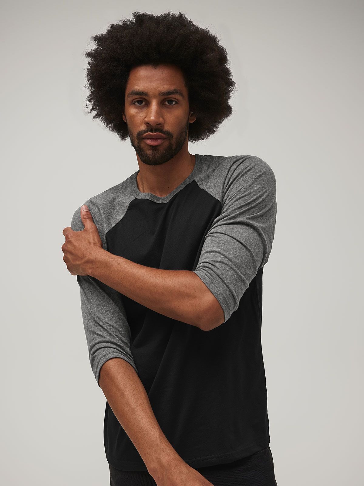 T-shirt de baseball unisexe 3/4 couleurs unies - BK - Noir