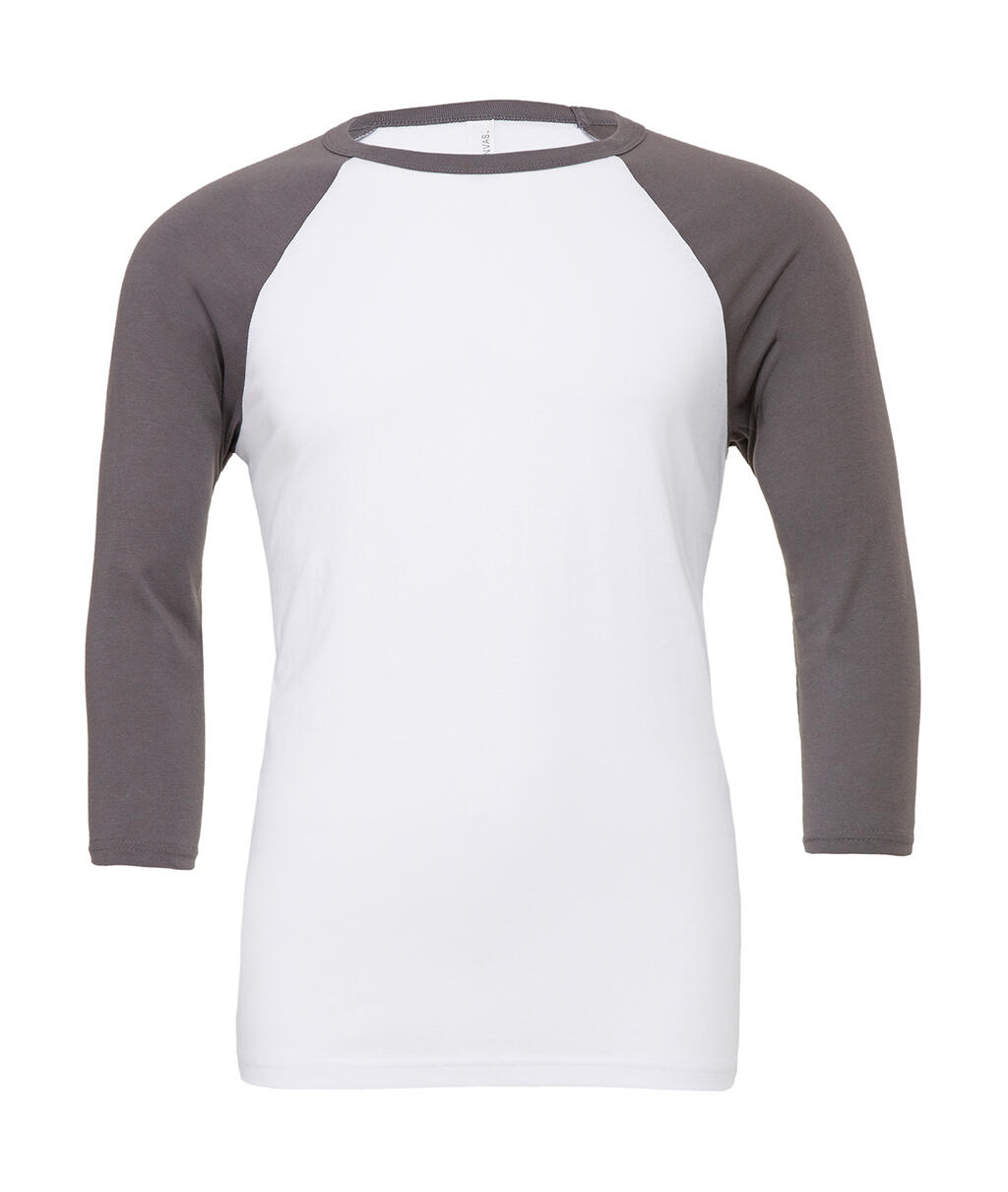 T-shirt de baseball unisexe 3/4 couleurs unies - Blanc/Gris foncé