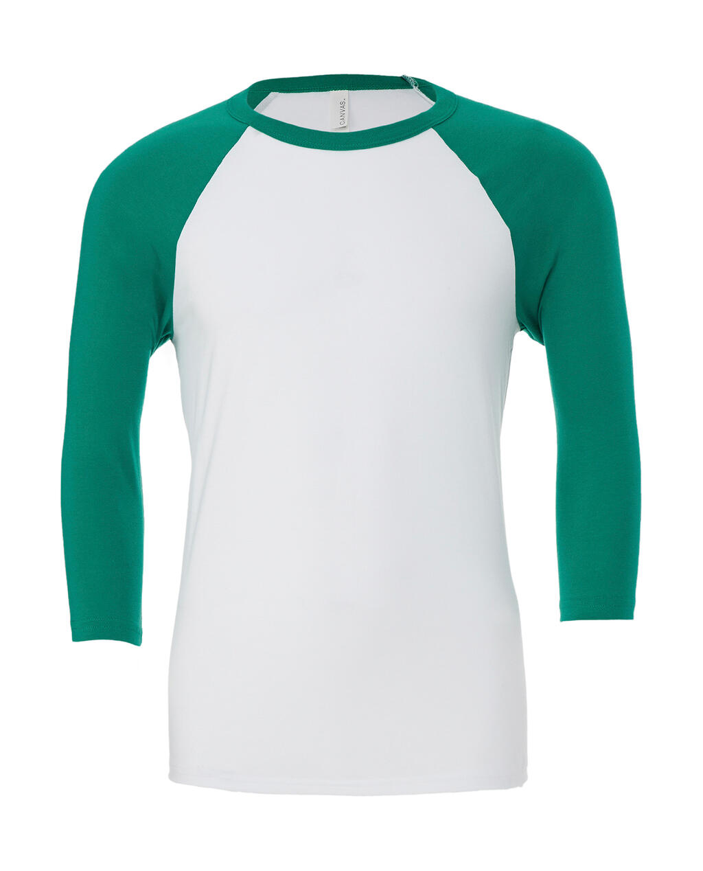 T-shirt de baseball unisexe 3/4 couleurs unies - Blanc/Vert Kelly
