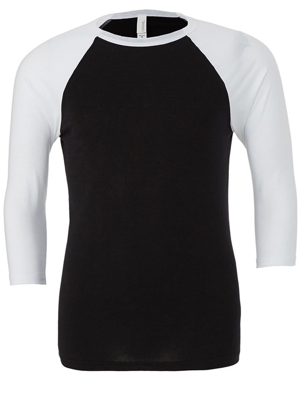 T-shirt de baseball unisexe 3/4 couleurs unies - 0100 - Noir/Blanc