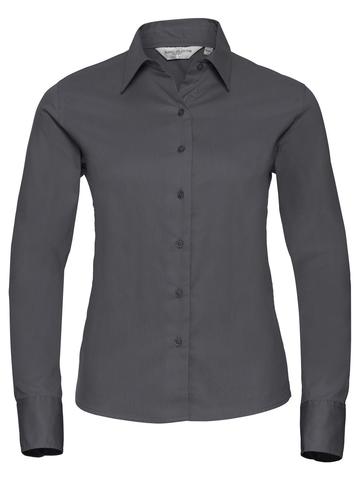 Chemise classique à manches longues en sergé pour femme - Zinc