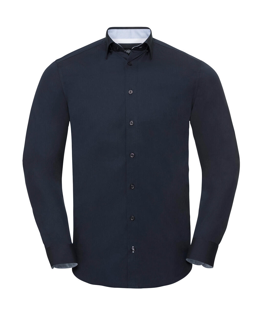 Chemise extensible ultime contrastée à manches longues - Bleu marine vif/Bleu Oxford/Blanc