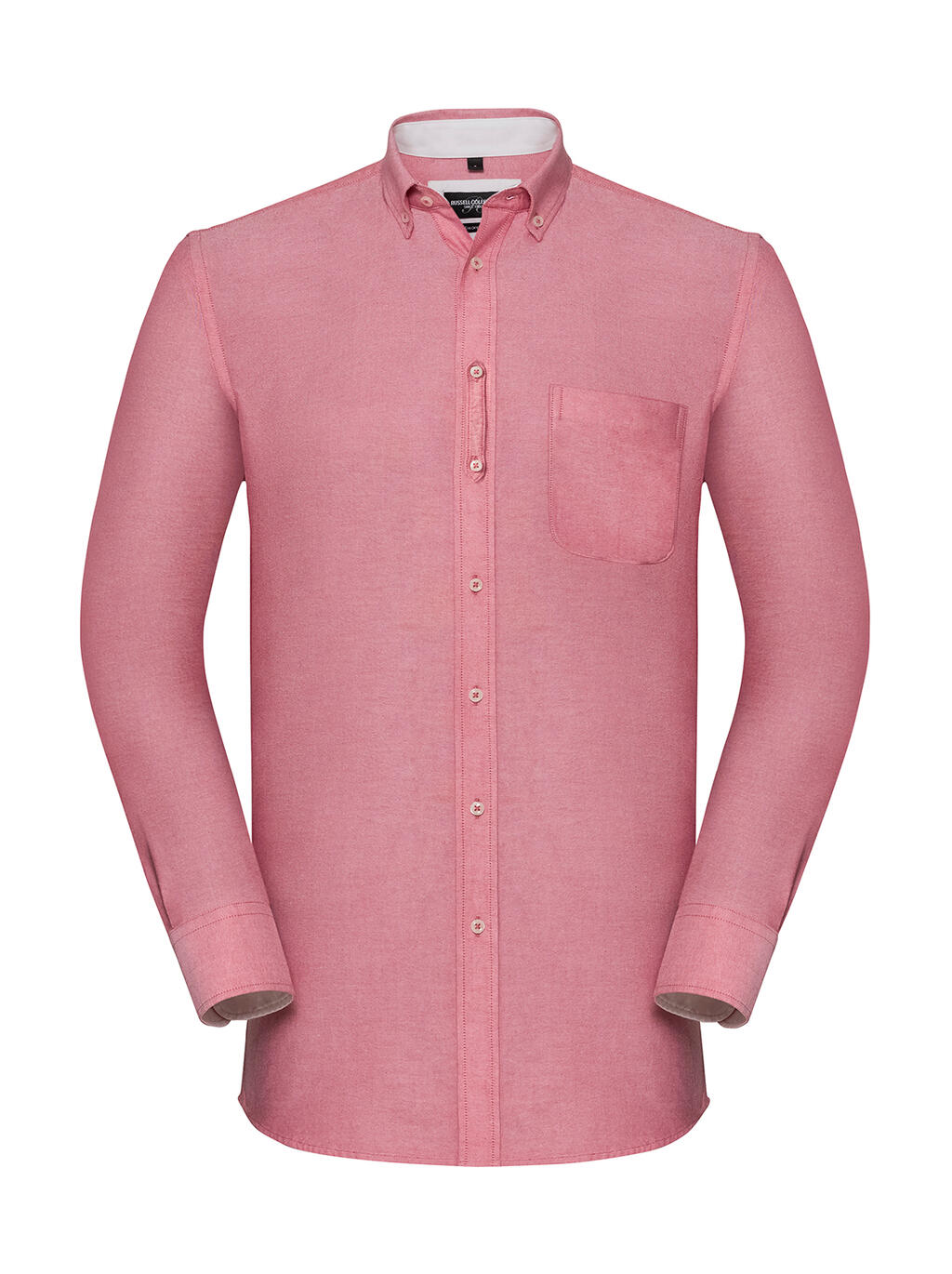 Chemise Oxford lavée à manches longues  - Rouge Oxford/Crème