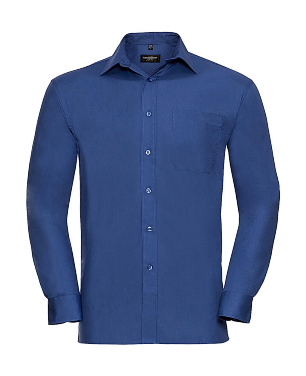 Chemise en popeline de pur coton à manches longues - Bleu aztèque