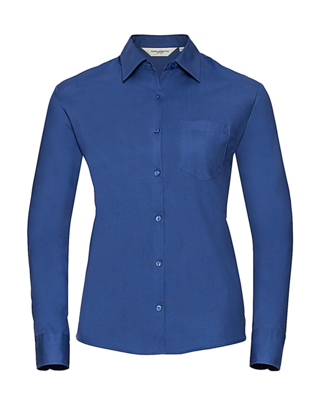 Chemise en popeline de pur coton à manches longues - Bleu aztèque