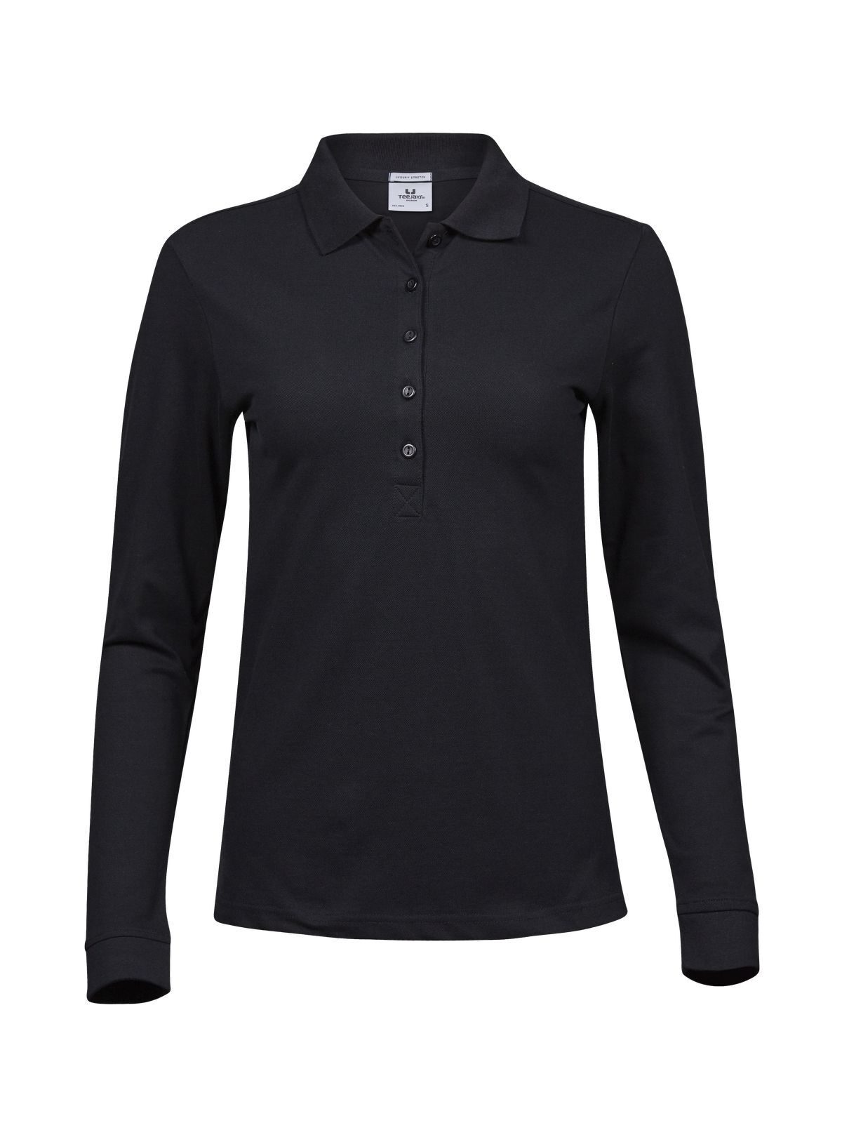 Polo de luxe extensible à manches longues pour femmes - 002 - Noir