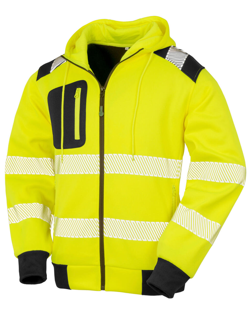 Sweat à capuche de sécurité robuste et recyclé avec fermeture éclair - Fluorescent Yellow/Black