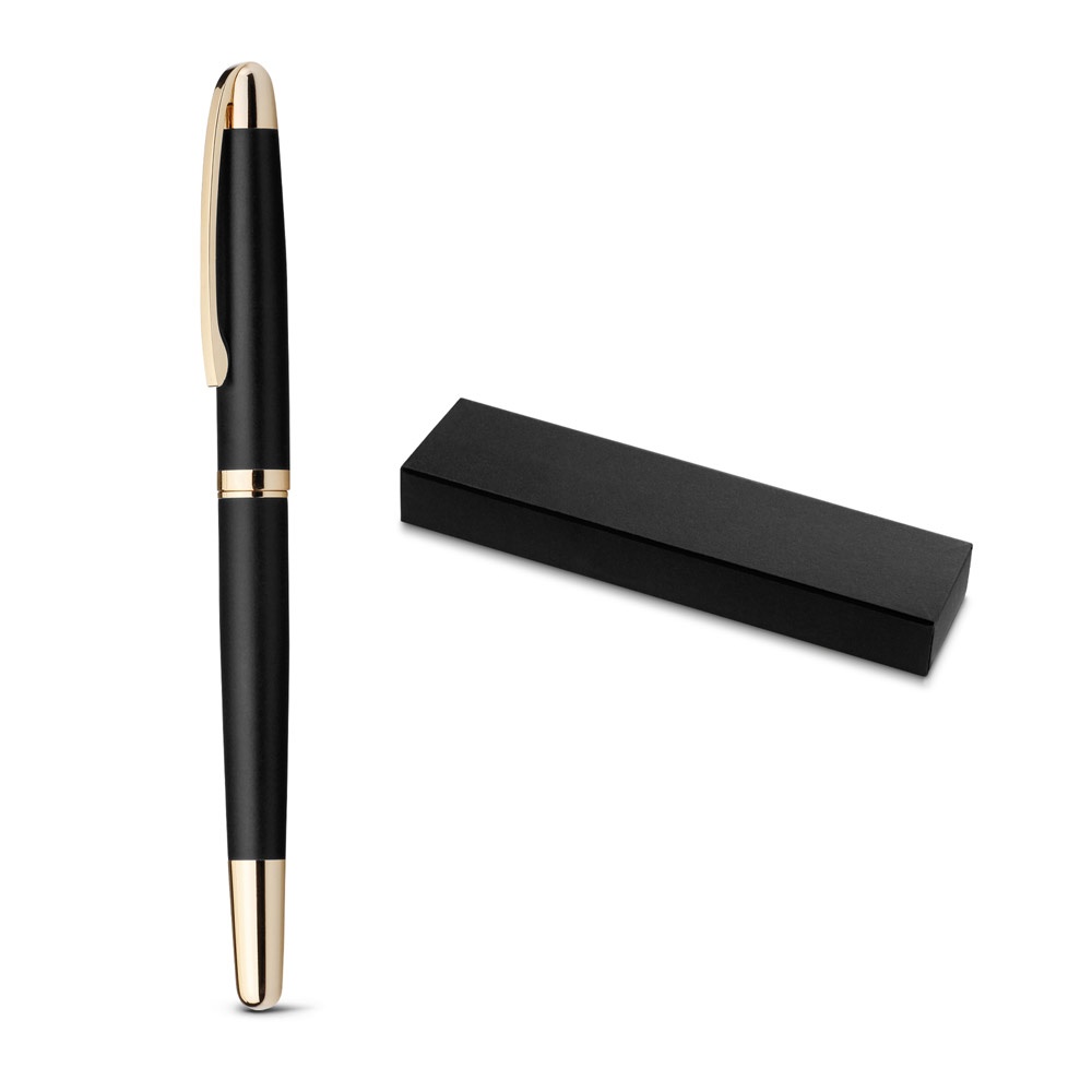 EZEKIEL ROLLER. Stylo roller en métal avec détails dorés.