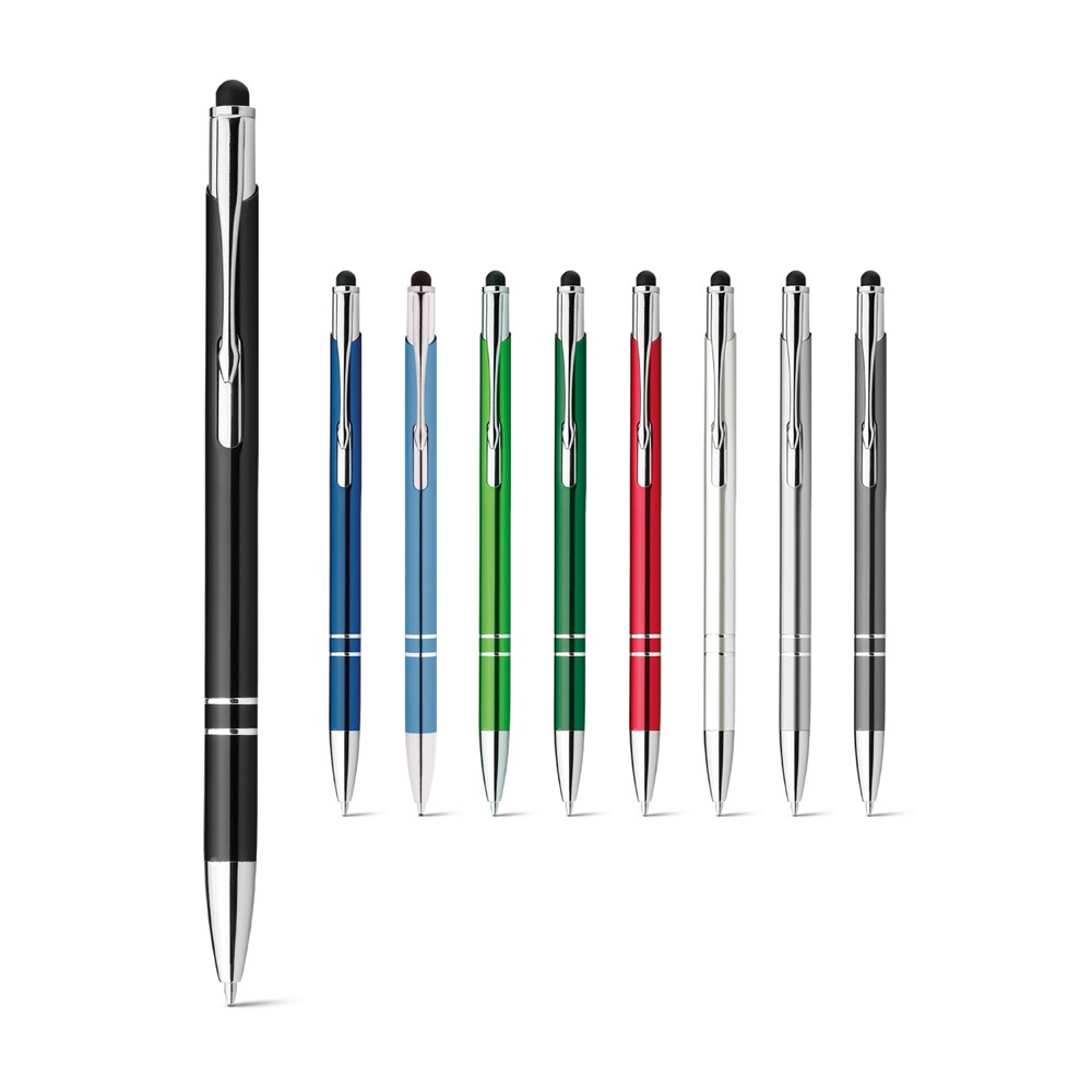 GALBA. Stylo à bille en aluminium avec pointe tactile et clip.