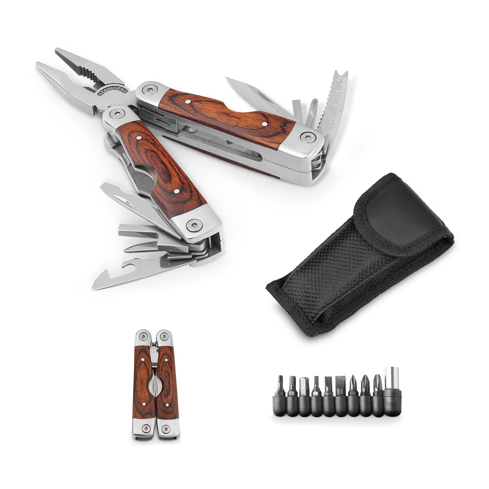 MAGNUM. Pince pliante multifonctionnelle en acier inoxydable et bois.