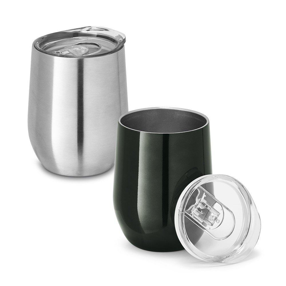 RONDE. Mug de voyage en acier inoxydable de 400 mL.