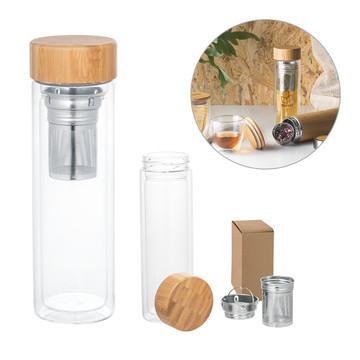 MAKAROVA. Bouteille d'eau en verre borosilicate avec infuseur, 490 mL.