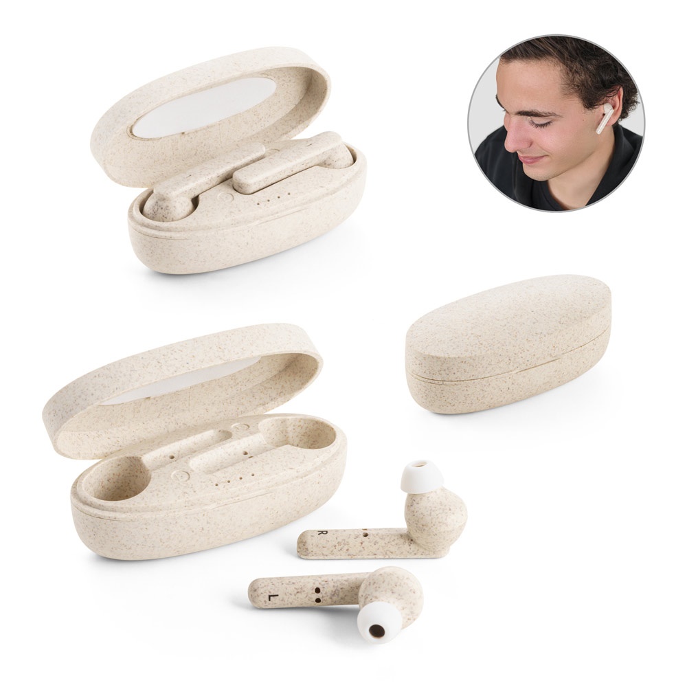 FOURIER. Écouteurs sans fil avec une autonomie de 3 heures, fabriqués à partir de paille de blé et de fibres PP.