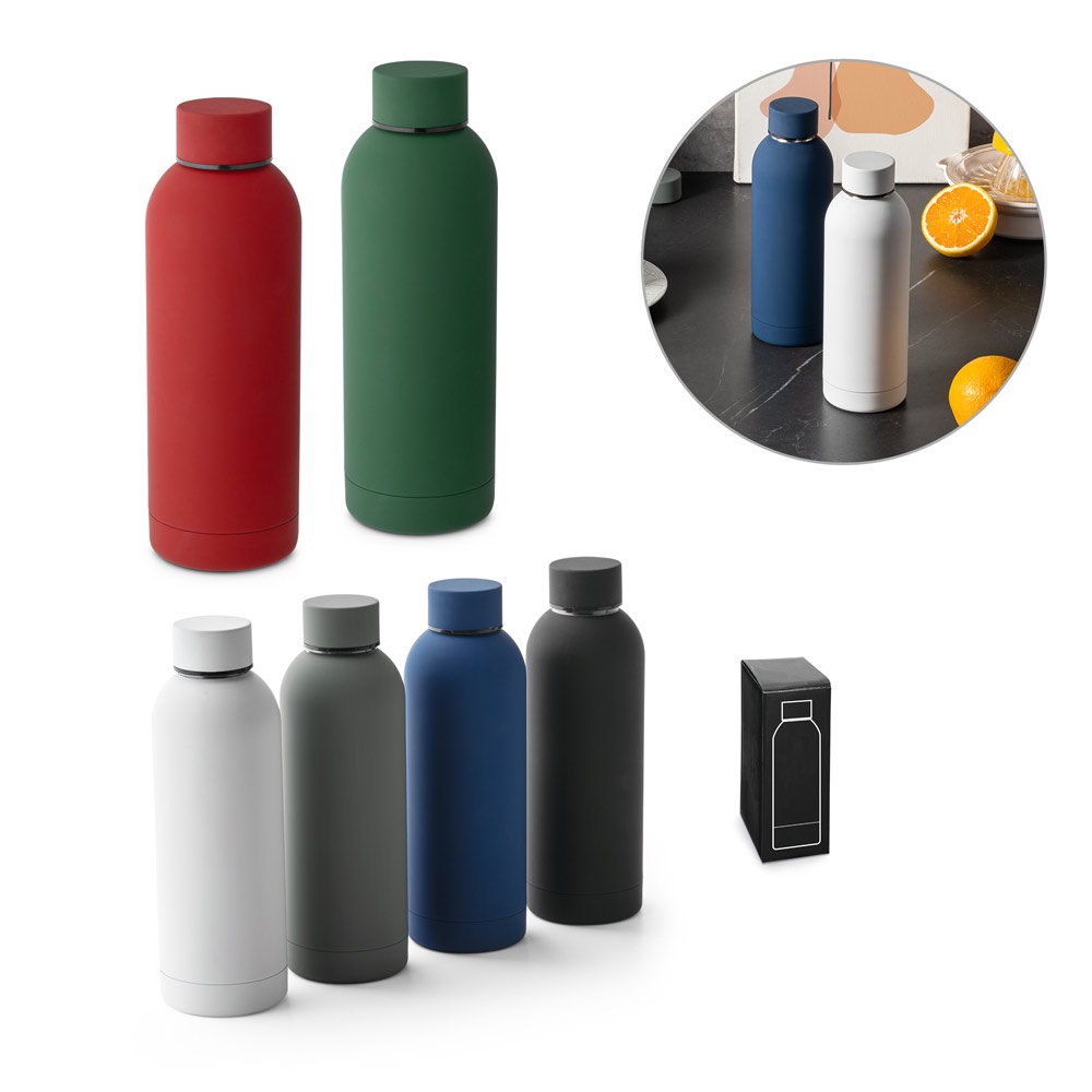 Gourde ODIN en acier inoxydable (36 % recyclé) avec revêtement en caoutchouc, 550 ml