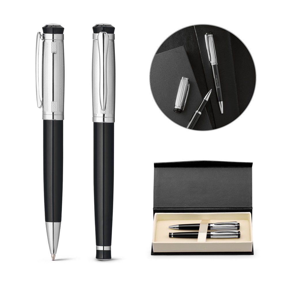 ORLANDO. Ensemble stylo bille et stylo roller en métal avec clip.