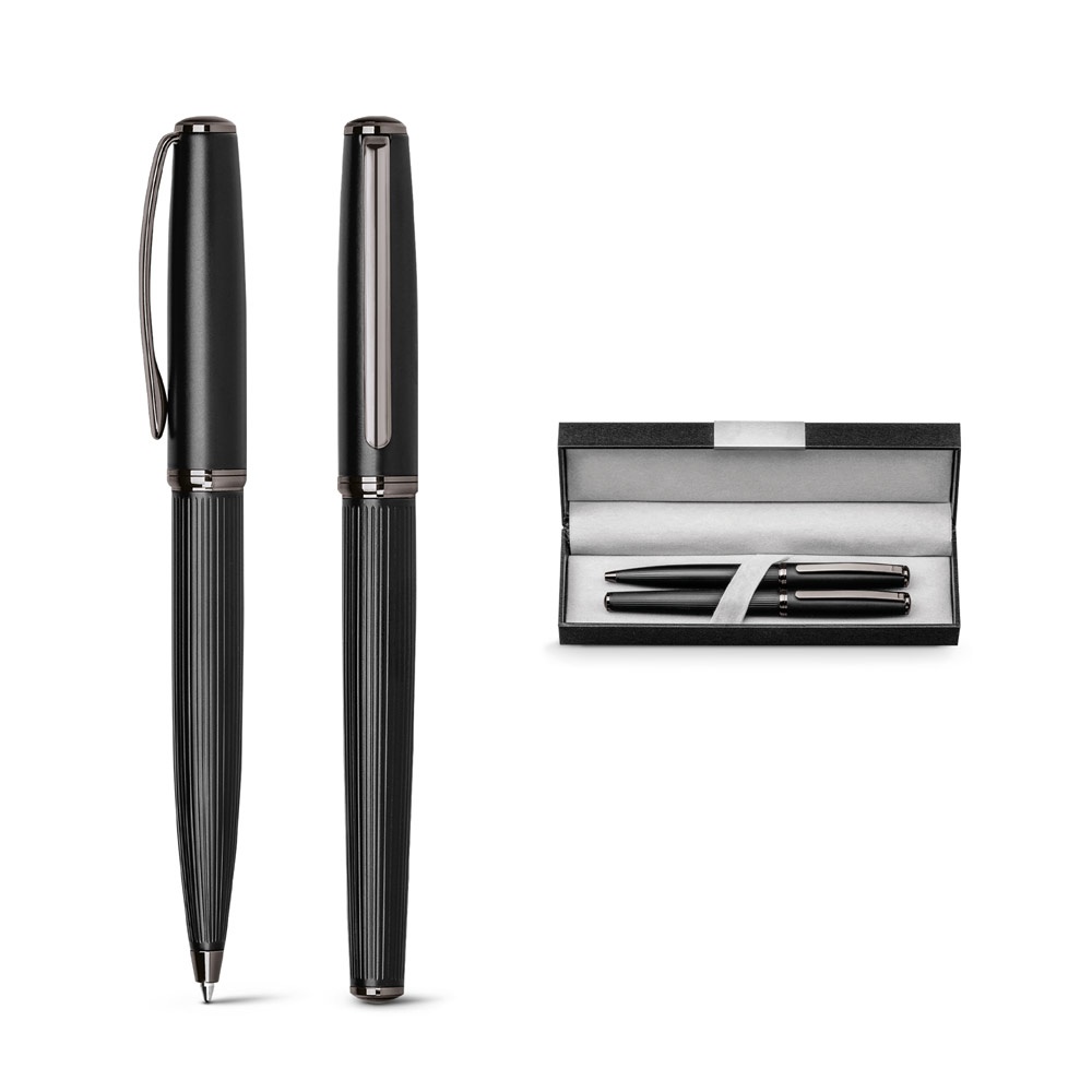 IMPERIO. Ensemble stylo bille et roller en métal avec mécanisme à rotation.