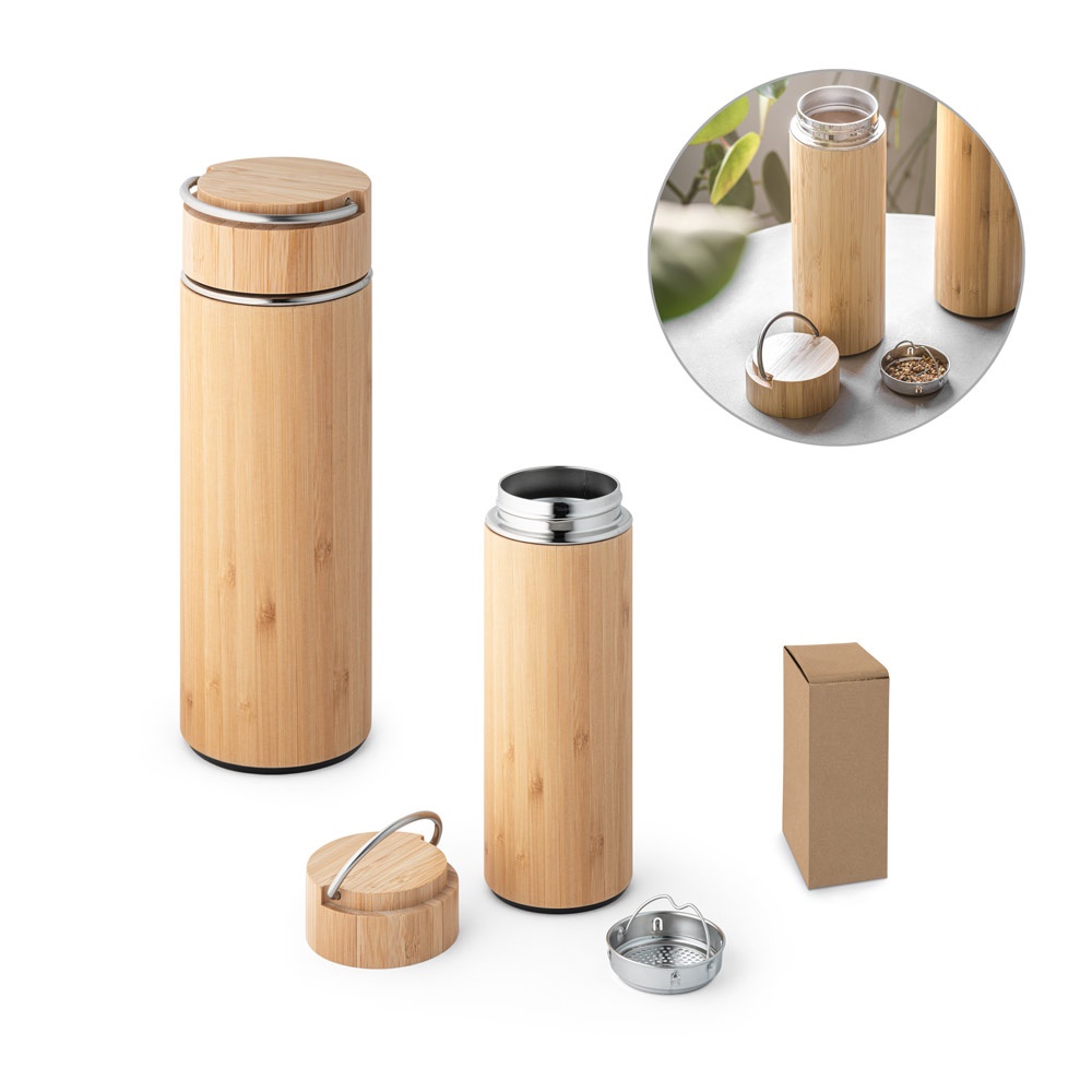 Bouteille isotherme SOW en bambou et acier inoxydable 440 ml