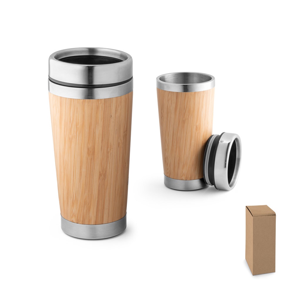 Gobelet de voyage PIETRO 500 ml en bambou et acier inoxydable
