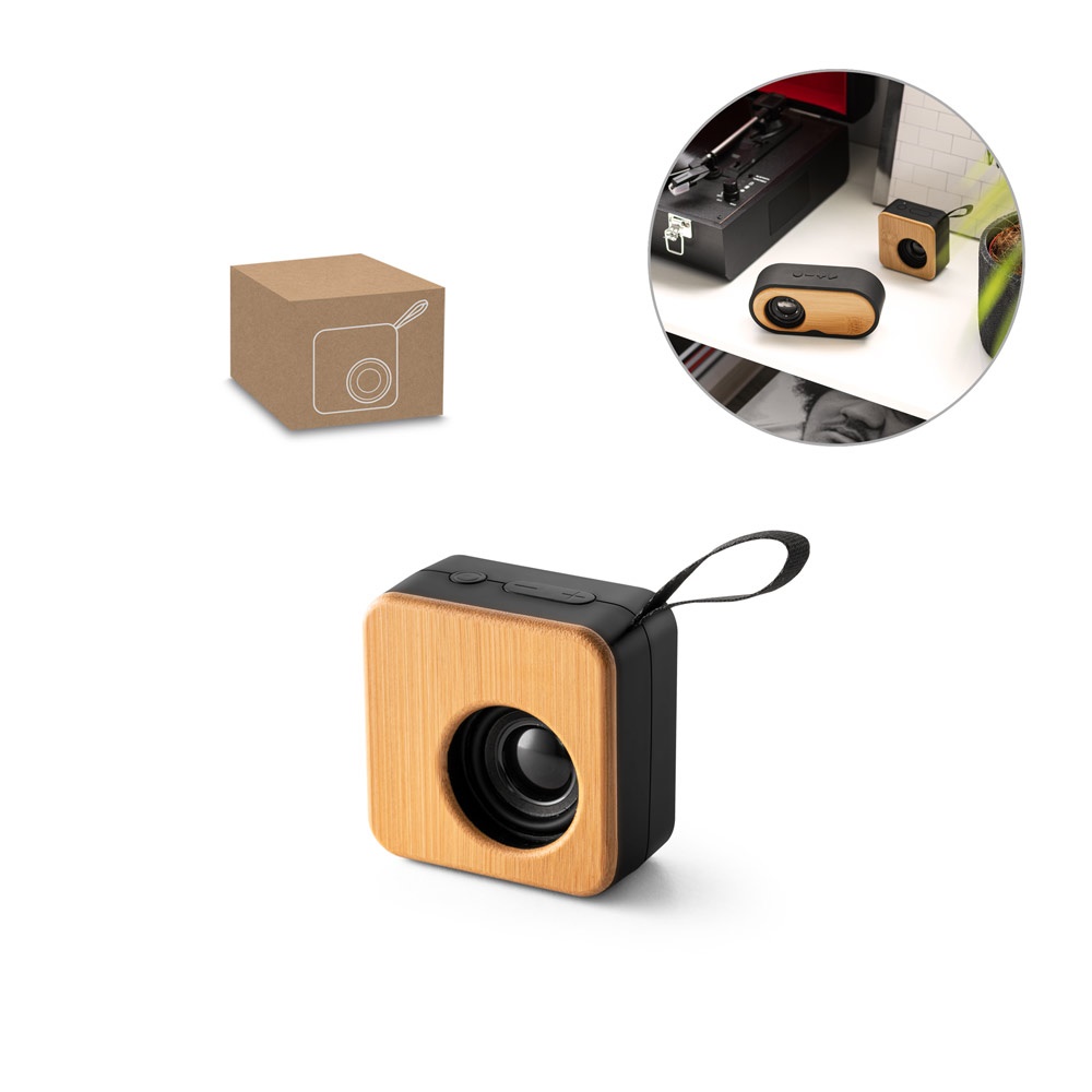 MAYER. Enceinte portable 3W avec une autonomie de 4 heures, fabriquée en bambou et en ABS recyclé (100% rABS).