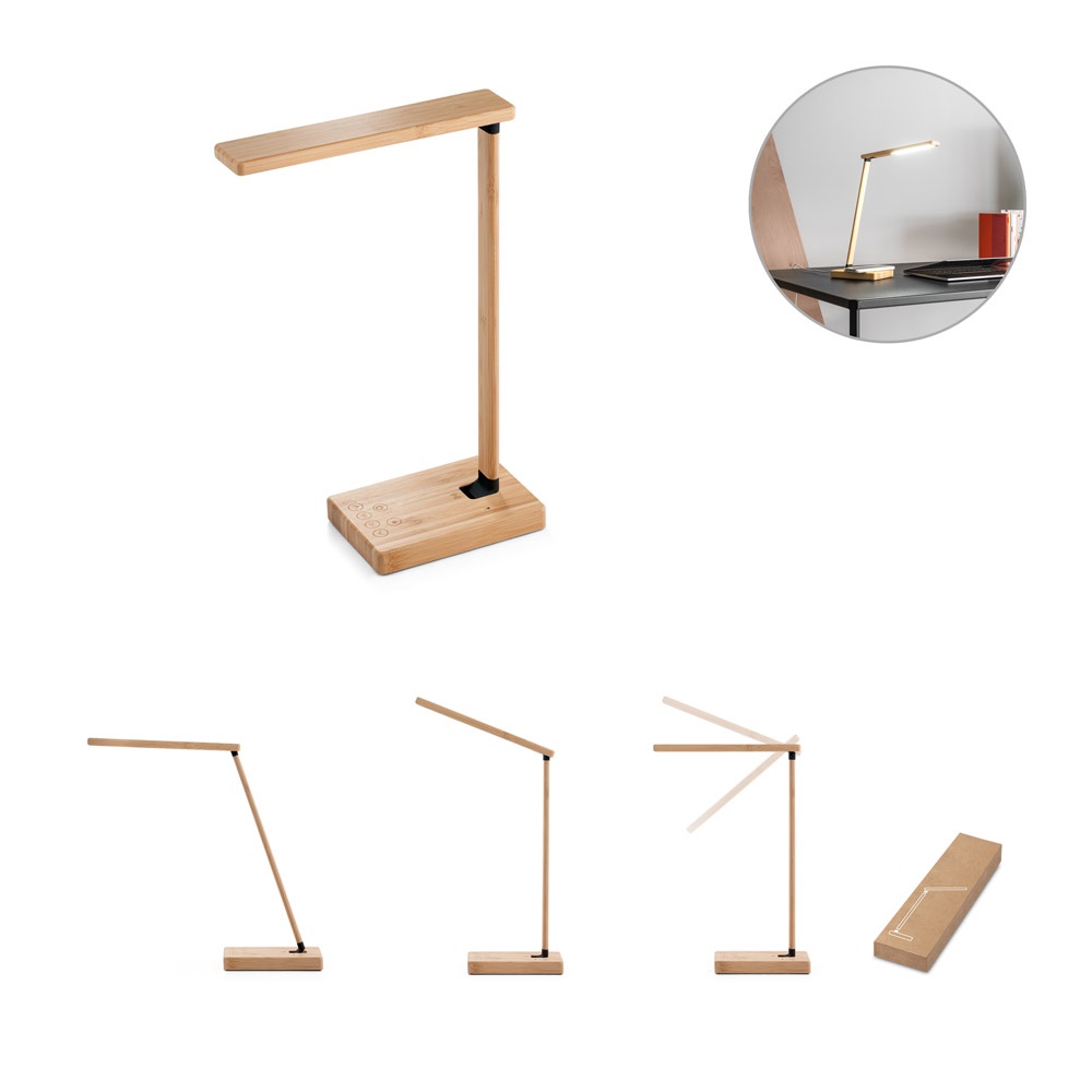 MOREY. Lampe de table pliable en bambou avec chargeur sans fil ultra-rapide de 15 W