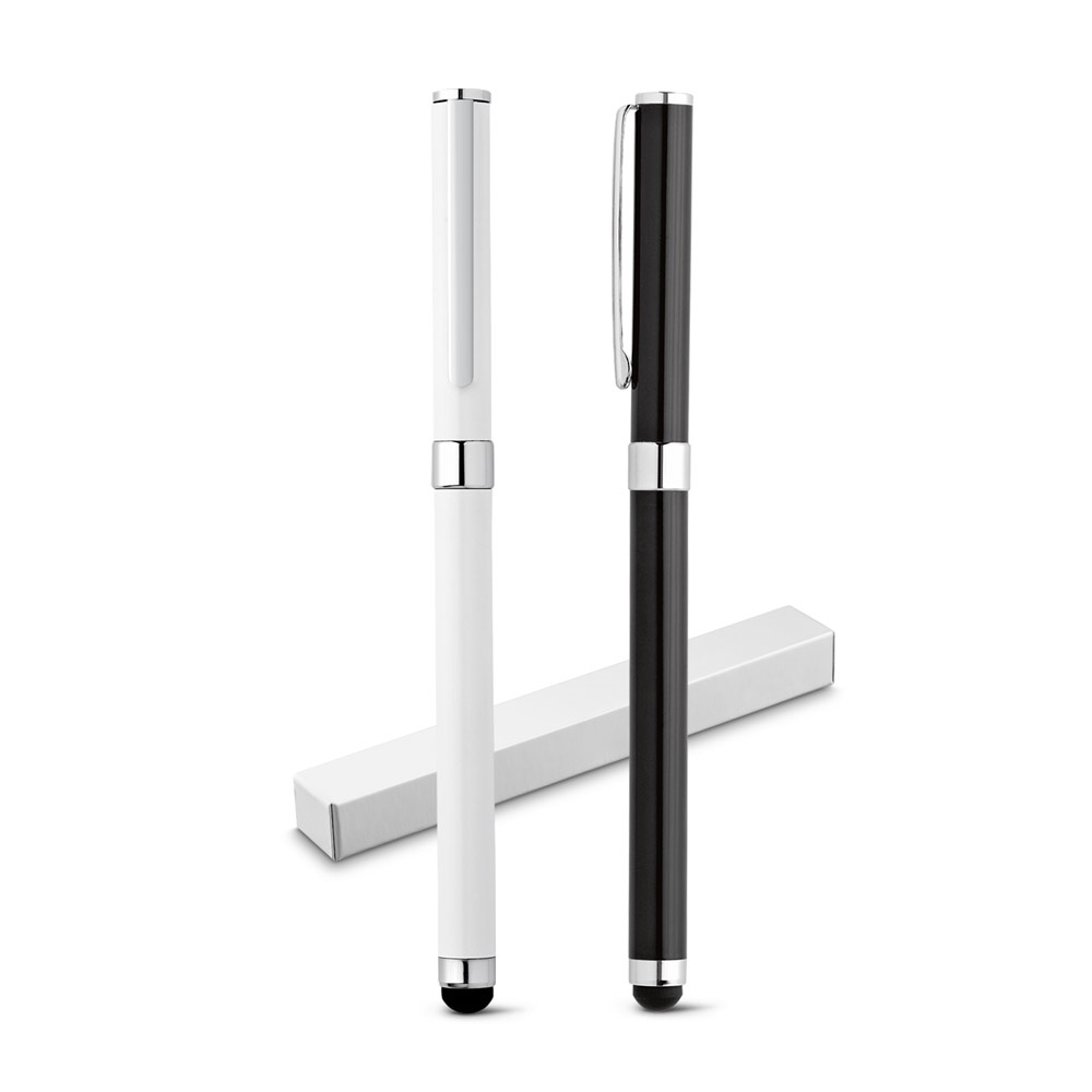TACTILE. Stylo roller en acier inoxydable brillant avec pointe tactile.
