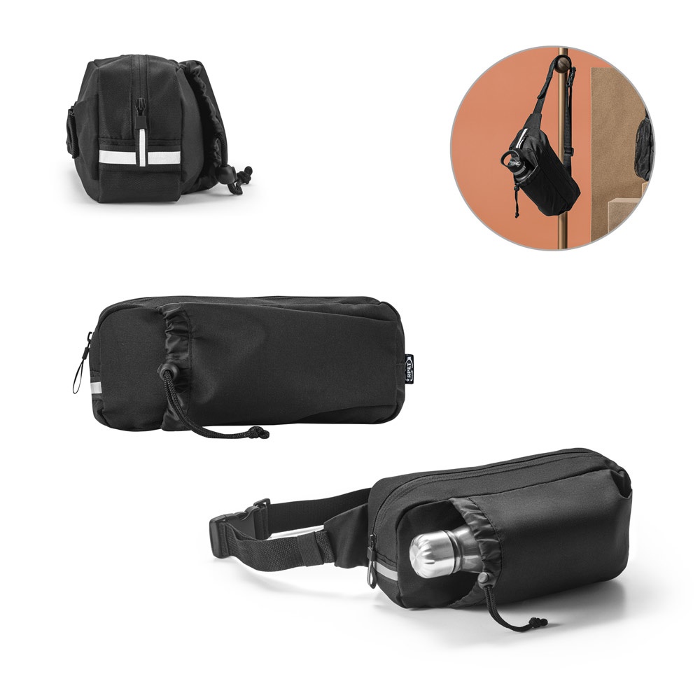 Pochette DELFOS. Pochette en polyester recyclé 300D et 600D avec éléments réfléchissants.