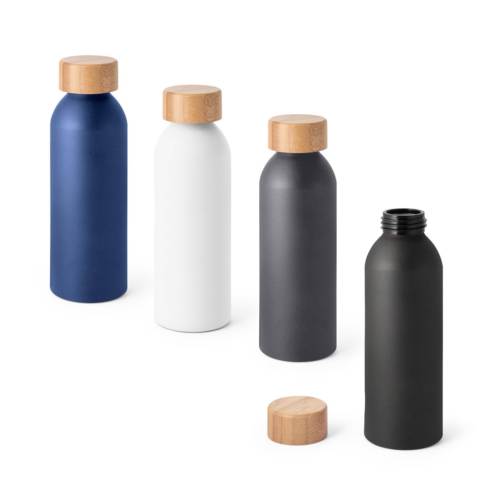 QUETA. Bouteille en aluminium de 550 ml avec couvercle en bambou.