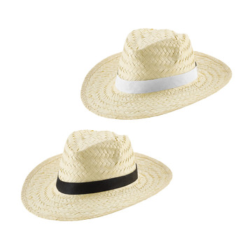 EDWARD POLI. Chapeau de paille naturelle avec bandeau en polyester.