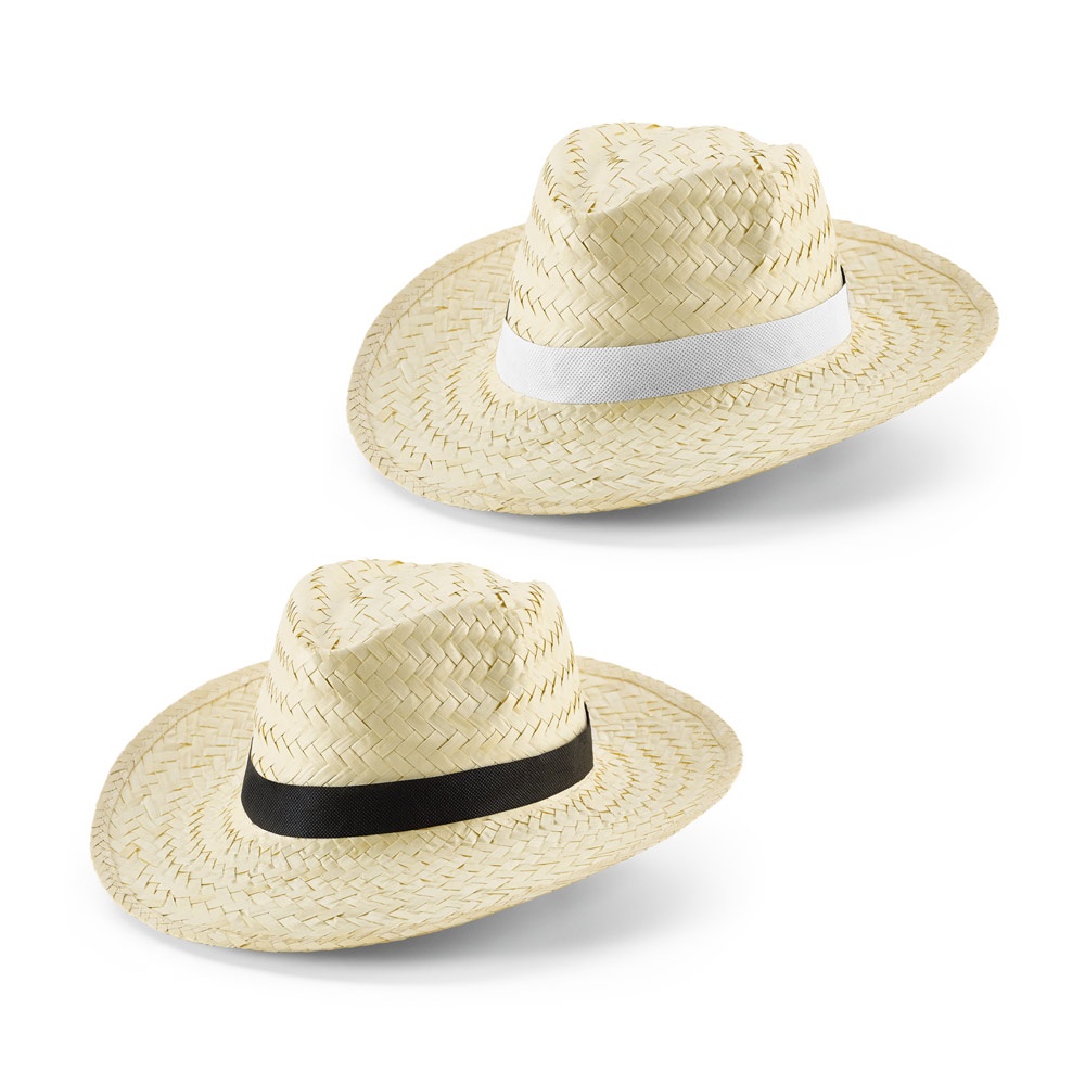 EDWARD POLI. Chapeau de paille naturelle avec bandeau en polyester.