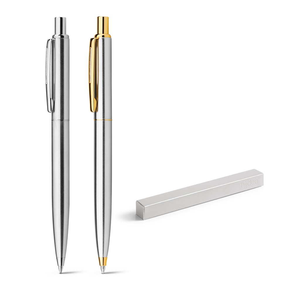 SILVERIO. Stylo bille en acier inoxydable avec corps et clip polis.