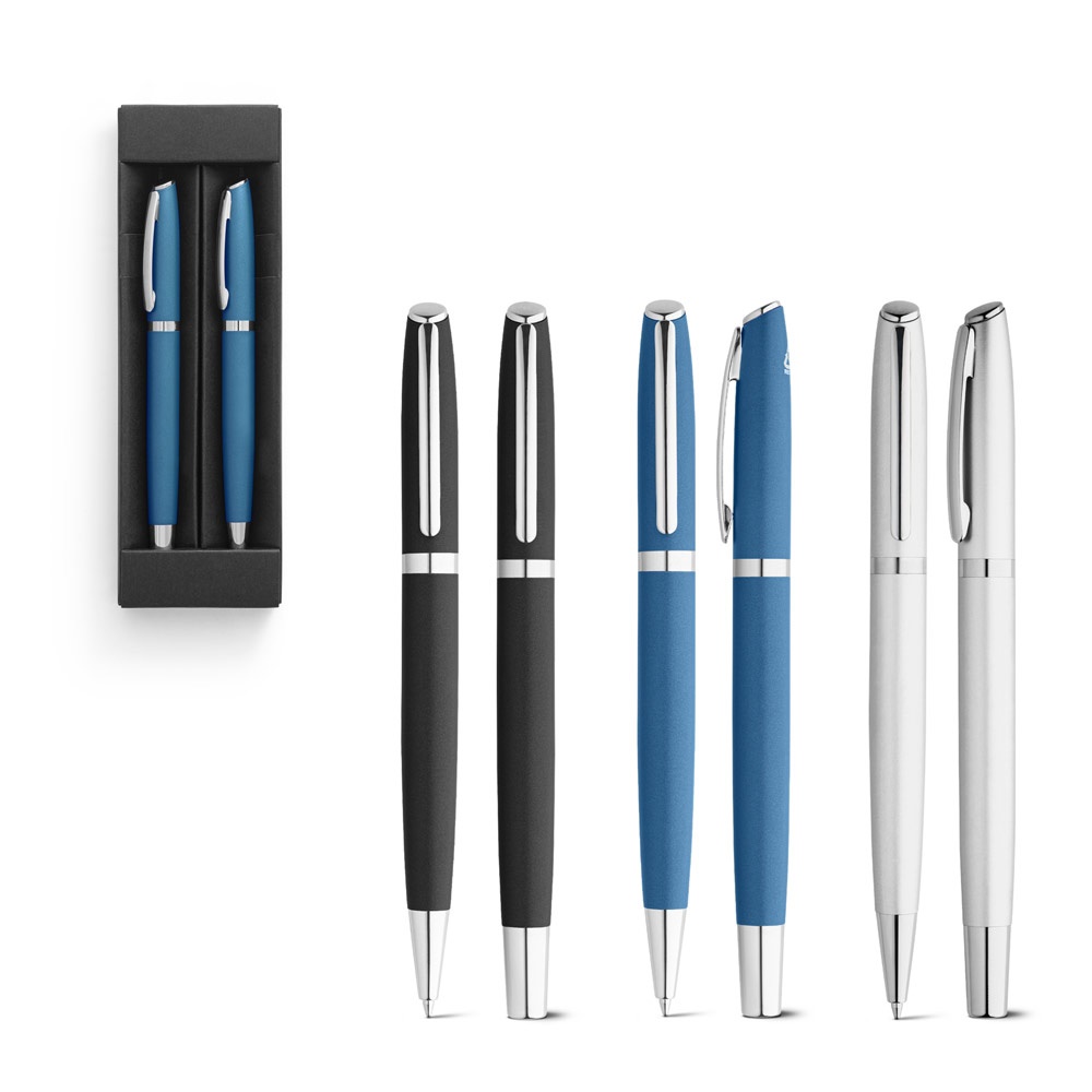 RE-LANDO-SET. Ensemble de stylos roller et bille avec corps en aluminium recyclé (100% rAL).