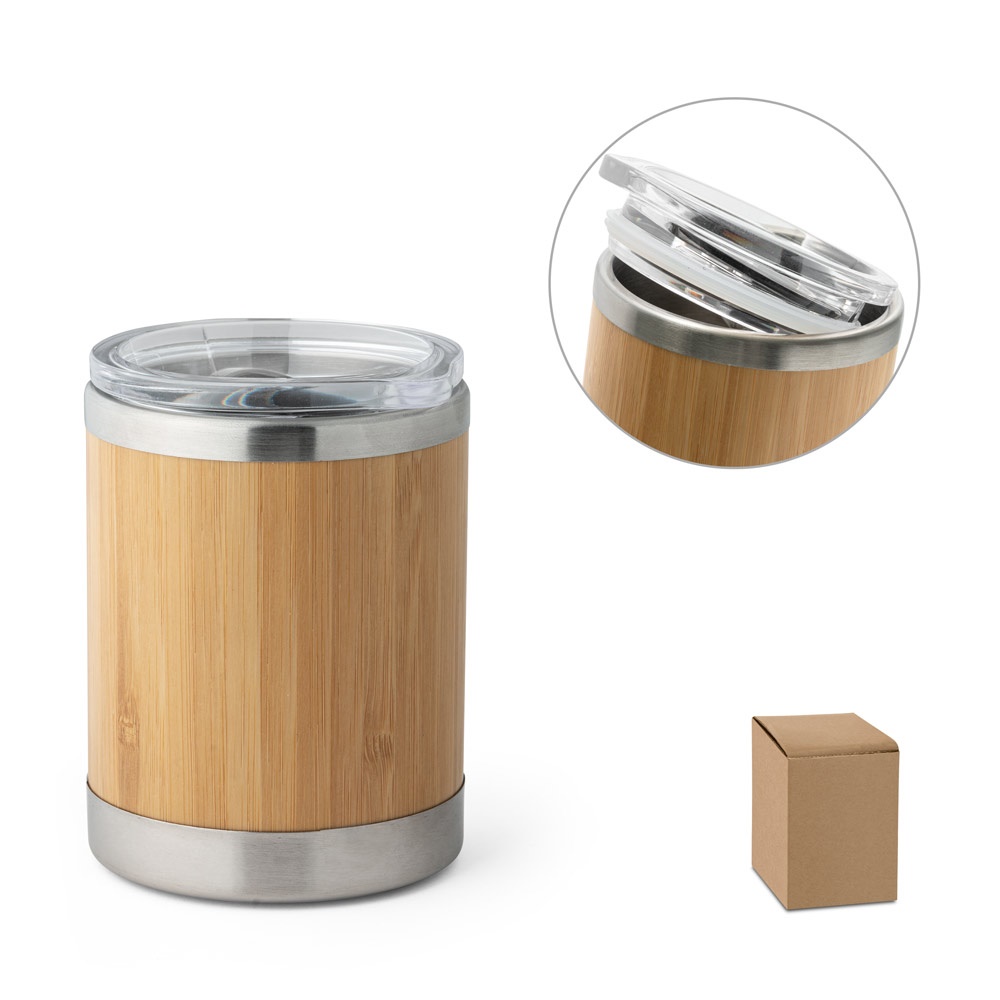 LYCKA. Gobelet isotherme en acier inoxydable et bambou 350 ml