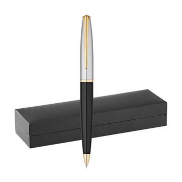 LOUVRE. Stylo bille en métal avec détails plaqués or.