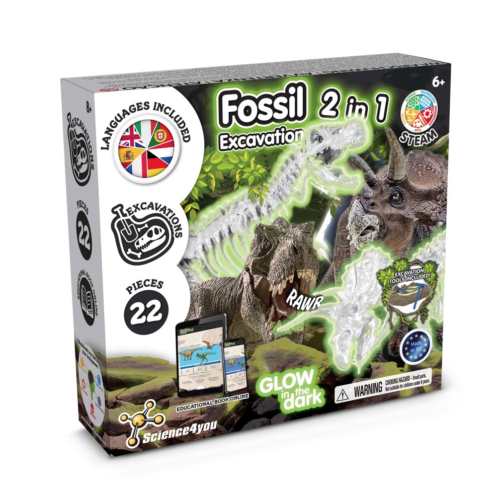 Kit de fouilles de fossiles 2 en 1 I. Jeu éducatif pour enfants