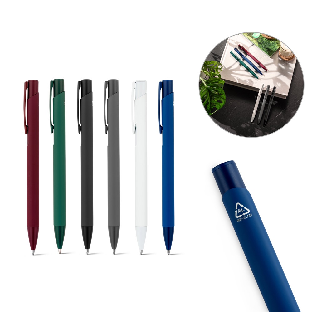 CLINT. Stylo à bille en aluminium recyclé (100 % rAL) avec une finition en caoutchouc.