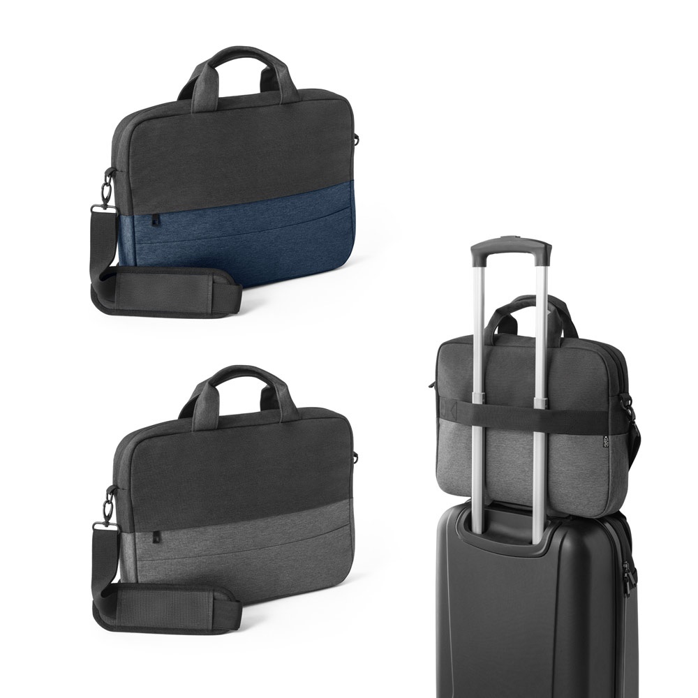 GÉNOÏ. Sacoche rembourrée pour ordinateur portable 15 pouces, en polyester recyclé haute densité 600D.