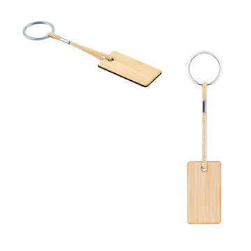 HOPPS. Porte-clés rectangulaire en bambou avec cordon en PET.