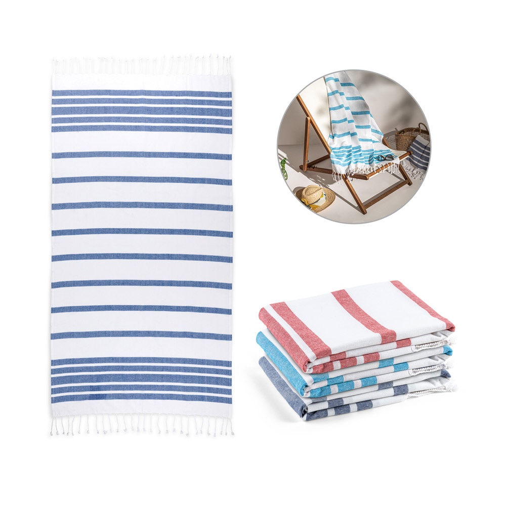 SARDENHA. Serviette de plage composée à 70 % de coton recyclé et à 30 % de polyester recyclé (180 g/m²).