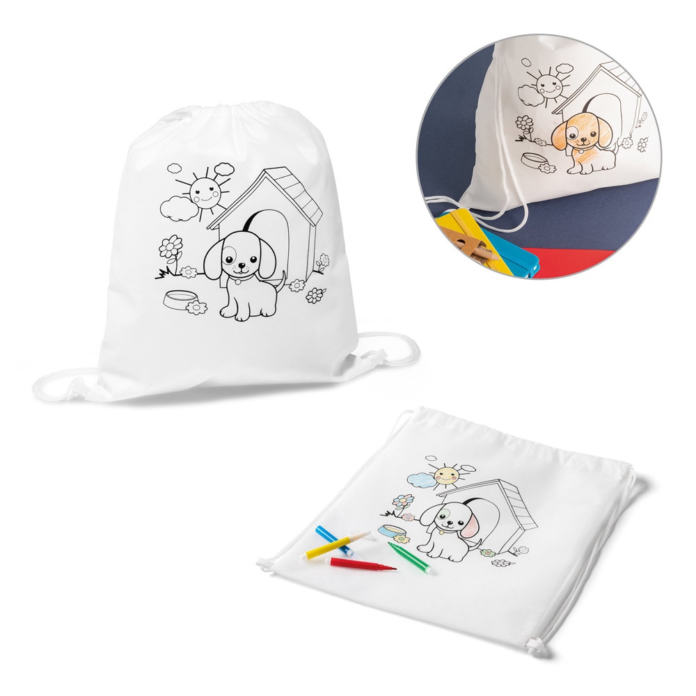 DRAWS. Sac à dos à cordon avec un dessin à colorier (80 g/m²)