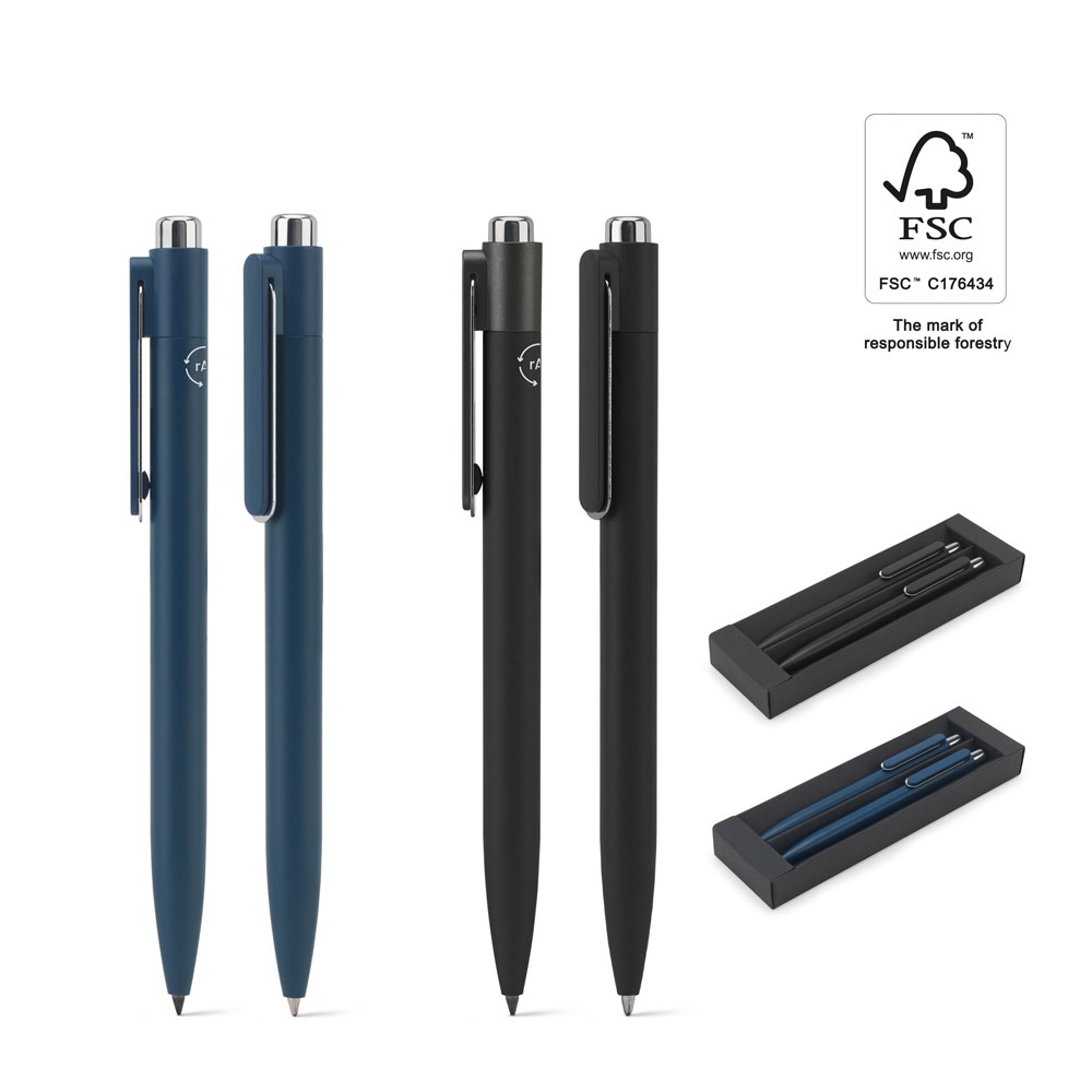 ENSEMBLE KYLIE. Ensemble composé d'un stylo à bille et d'un stylo sans encre, tous deux en aluminium (94 % recyclé).